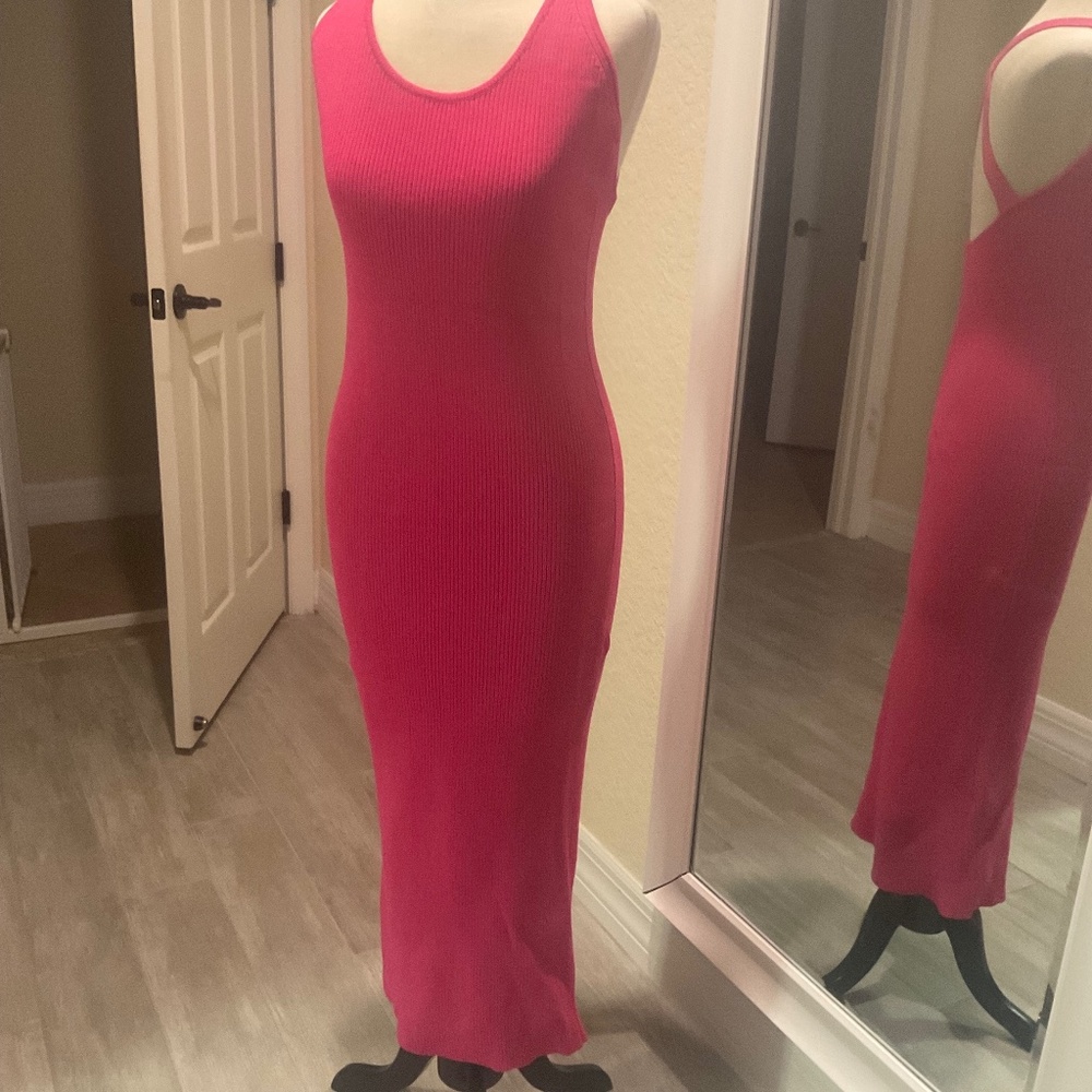 Zara Bodycon Pink Knit Maxi Dress Size Medium
